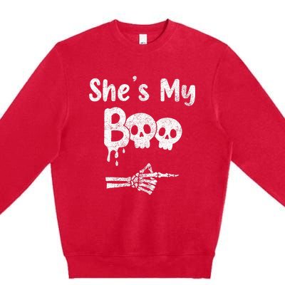 Matching Halloween Pajama Couples She’S My Boo Skull Face Premium Crewneck Sweatshirt