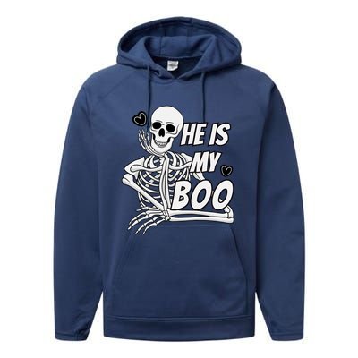 Matching Halloween Pajama Couples HeS My Boo Skull Gift Performance Fleece Hoodie