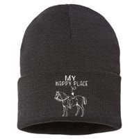 My Happy Place Horse Lover Horseback Riding Equestrian Gifts Sustainable Knit Beanie