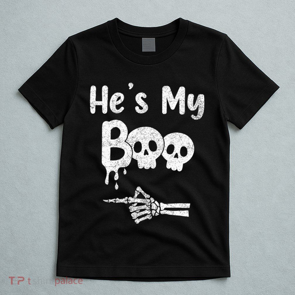 Matching Halloween Pajama Couples Hes My Boo Skull Face T-Shirt