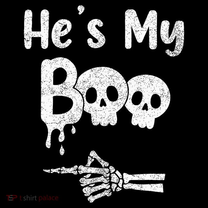Matching Halloween Pajama Couples Hes My Boo Skull Face T-Shirt