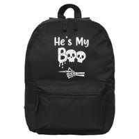 Matching Halloween Pajama Couples Hes My Boo Skull Face 16 in Basic Backpack