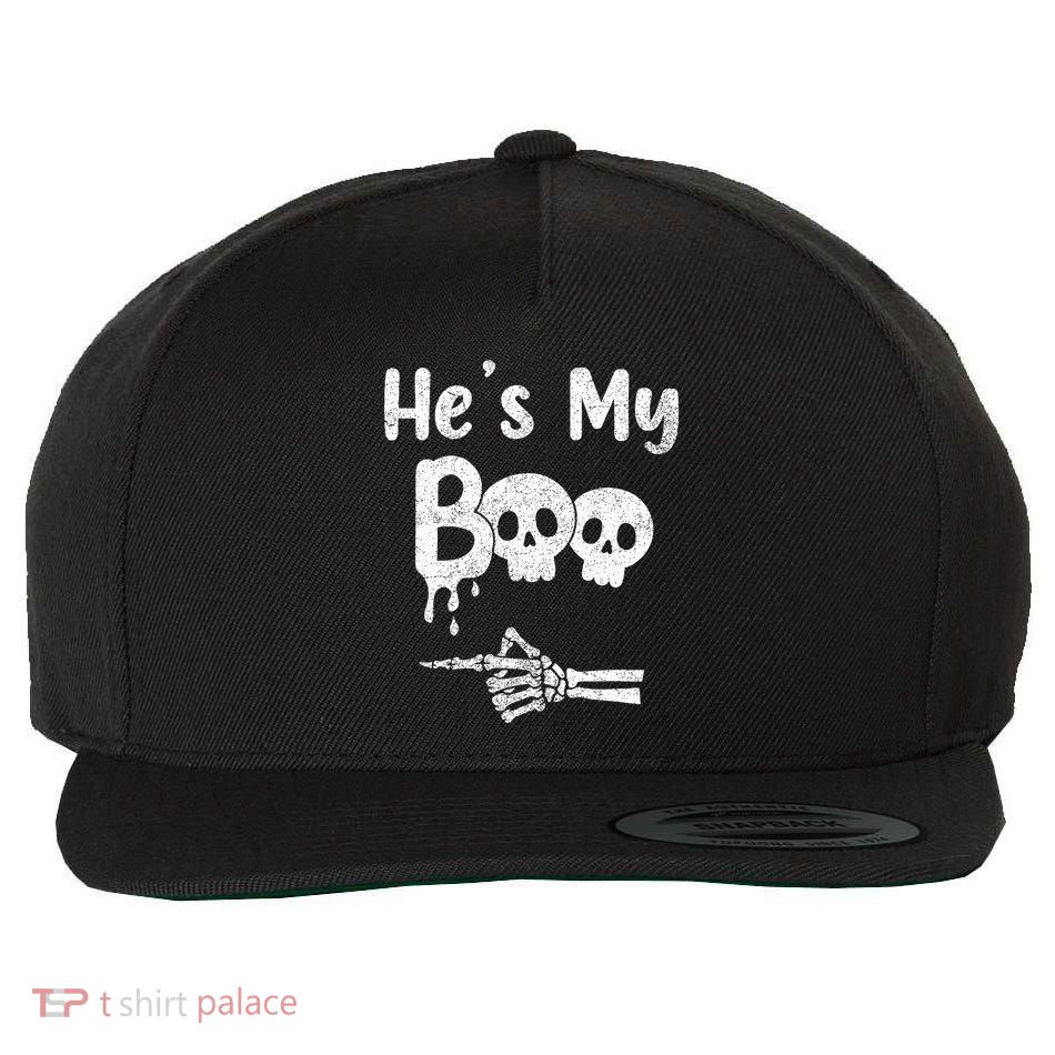 Matching Halloween Pajama Couples Hes My Boo Skull Face Wool Snapback Cap