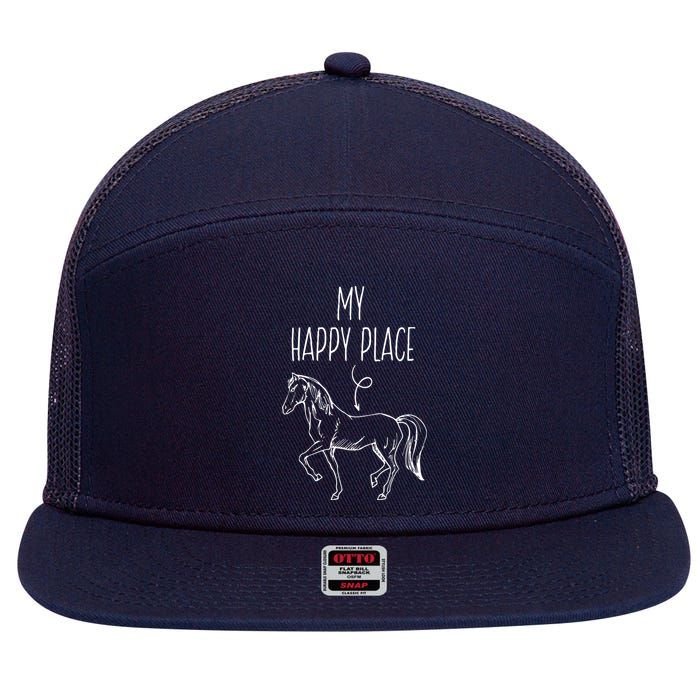 My Happy Place Horse Lover Gifts Horseback Riding Equestrian 7 Panel Mesh Trucker Snapback Hat