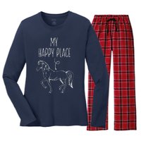 My Happy Place Horse Lover Gifts Horseback Riding Equestrian Women's Long Sleeve Flannel Pajama Set 