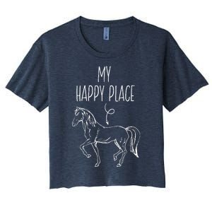 My Happy Place Horse Lover Gifts Horseback Riding Equestrian Women's Crop Top Tee