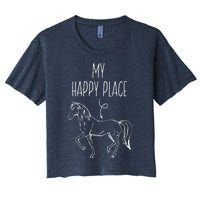 My Happy Place Horse Lover Gifts Horseback Riding Equestrian Women's Crop Top Tee