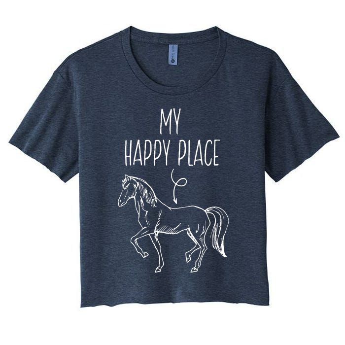 My Happy Place Horse Lover Gifts Horseback Riding Equestrian Women's Crop Top Tee