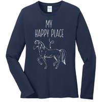 My Happy Place Horse Lover Gifts Horseback Riding Equestrian Ladies Long Sleeve Shirt