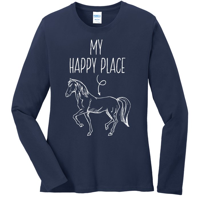 My Happy Place Horse Lover Gifts Horseback Riding Equestrian Ladies Long Sleeve Shirt