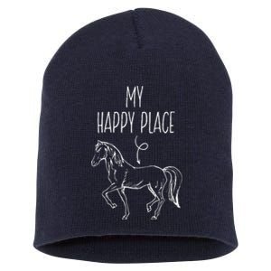 My Happy Place Horse Lover Gifts Horseback Riding Equestrian Short Acrylic Beanie