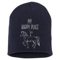 My Happy Place Horse Lover Gifts Horseback Riding Equestrian Short Acrylic Beanie