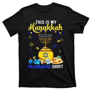 My Hanukkah Pajama Softball Player Jewish Menorah T-Shirt