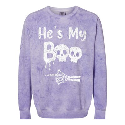 Matching Halloween Pajama Couples HeS My Boo Skull Face Colorblast Crewneck Sweatshirt