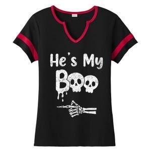 Matching Halloween Pajama Couples HeS My Boo Skull Face Ladies Halftime Notch Neck Tee