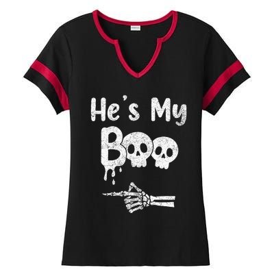 Matching Halloween Pajama Couples HeS My Boo Skull Face Ladies Halftime Notch Neck Tee