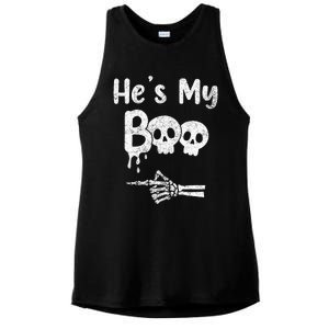 Matching Halloween Pajama Couples HeS My Boo Skull Face Ladies PosiCharge Tri-Blend Wicking Tank