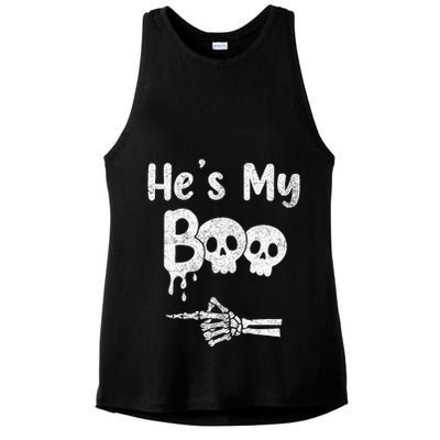 Matching Halloween Pajama Couples HeS My Boo Skull Face Ladies PosiCharge Tri-Blend Wicking Tank