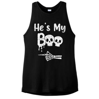 Matching Halloween Pajama Couples HeS My Boo Skull Face Ladies PosiCharge Tri-Blend Wicking Tank