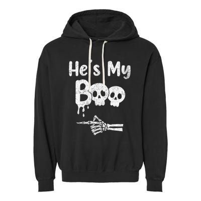 Matching Halloween Pajama Couples HeS My Boo Skull Face Garment-Dyed Fleece Hoodie