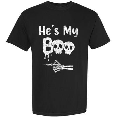 Matching Halloween Pajama Couples HeS My Boo Skull Face Garment-Dyed Heavyweight T-Shirt