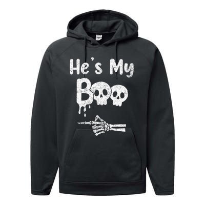 Matching Halloween Pajama Couples HeS My Boo Skull Face Performance Fleece Hoodie