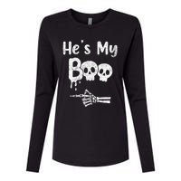 Matching Halloween Pajama Couples HeS My Boo Skull Face Womens Cotton Relaxed Long Sleeve T-Shirt