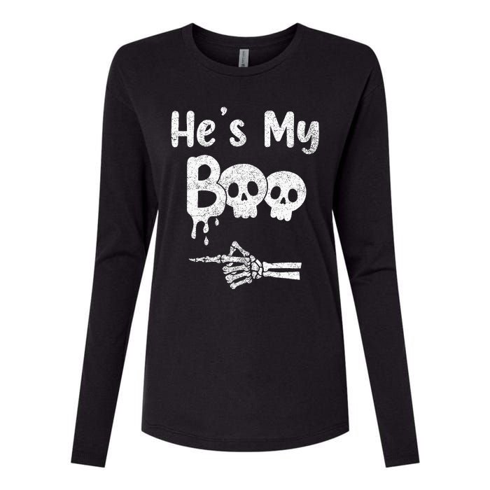 Matching Halloween Pajama Couples HeS My Boo Skull Face Womens Cotton Relaxed Long Sleeve T-Shirt