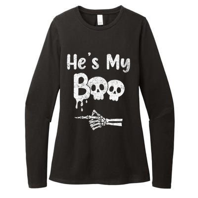 Matching Halloween Pajama Couples HeS My Boo Skull Face Womens CVC Long Sleeve Shirt