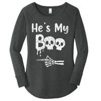 Matching Halloween Pajama Couples HeS My Boo Skull Face Women's Perfect Tri Tunic Long Sleeve Shirt