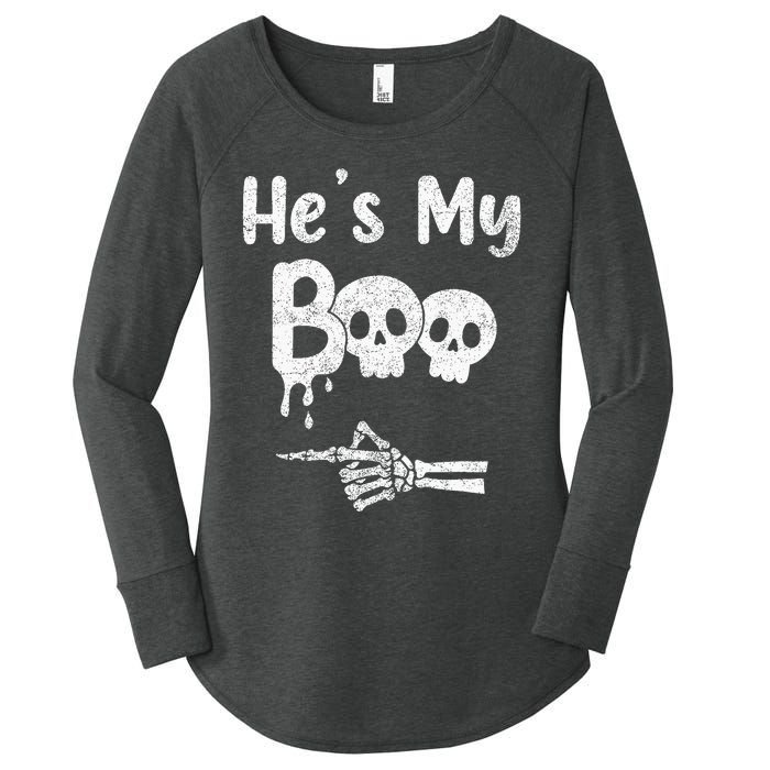 Matching Halloween Pajama Couples HeS My Boo Skull Face Women's Perfect Tri Tunic Long Sleeve Shirt