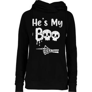 Matching Halloween Pajama Couples HeS My Boo Skull Face Womens Funnel Neck Pullover Hood