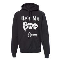 Matching Halloween Pajama Couples HeS My Boo Skull Face Premium Hoodie