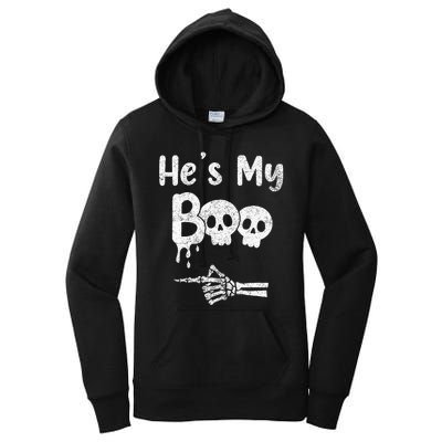 Matching Halloween Pajama Couples HeS My Boo Skull Face Women's Pullover Hoodie