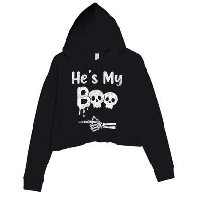 Matching Halloween Pajama Couples HeS My Boo Skull Face Crop Fleece Hoodie