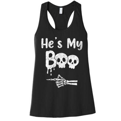 Matching Halloween Pajama Couples HeS My Boo Skull Face Women's Racerback Tank