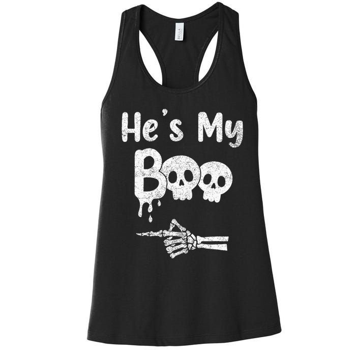 Matching Halloween Pajama Couples HeS My Boo Skull Face Women's Racerback Tank