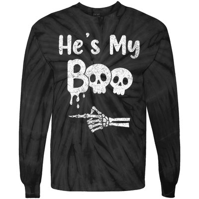 Matching Halloween Pajama Couples HeS My Boo Skull Face Tie-Dye Long Sleeve Shirt