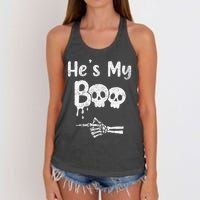 Matching Halloween Pajama Couples HeS My Boo Skull Face Women's Knotted Racerback Tank