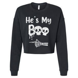 Matching Halloween Pajama Couples HeS My Boo Skull Face Cropped Pullover Crew