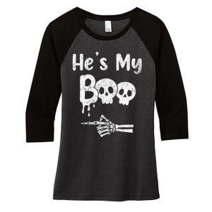 Matching Halloween Pajama Couples HeS My Boo Skull Face Women's Tri-Blend 3/4-Sleeve Raglan Shirt