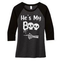 Matching Halloween Pajama Couples HeS My Boo Skull Face Women's Tri-Blend 3/4-Sleeve Raglan Shirt