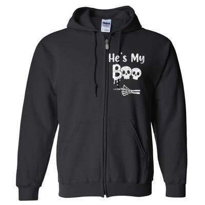 Matching Halloween Pajama Couples HeS My Boo Skull Face Full Zip Hoodie