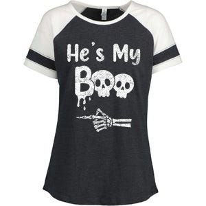 Matching Halloween Pajama Couples HeS My Boo Skull Face Enza Ladies Jersey Colorblock Tee