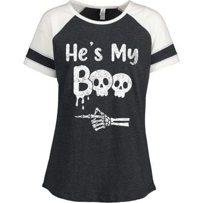 Matching Halloween Pajama Couples HeS My Boo Skull Face Enza Ladies Jersey Colorblock Tee