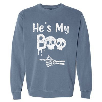 Matching Halloween Pajama Couples HeS My Boo Skull Face Garment-Dyed Sweatshirt