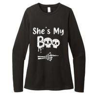 Matching Halloween Pajama Couples She’S My Boo Skull Face Womens CVC Long Sleeve Shirt