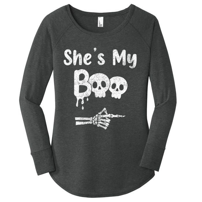 Matching Halloween Pajama Couples She’S My Boo Skull Face Women's Perfect Tri Tunic Long Sleeve Shirt