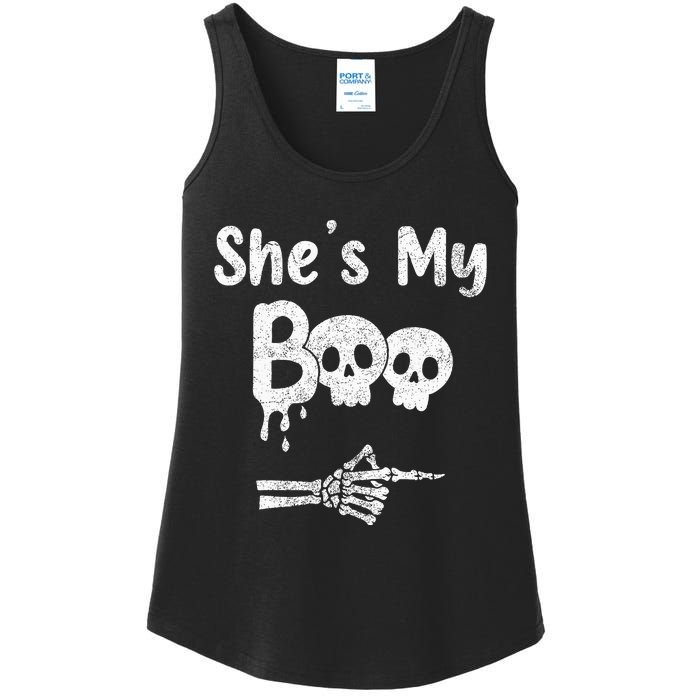 Matching Halloween Pajama Couples She’S My Boo Skull Face Ladies Essential Tank