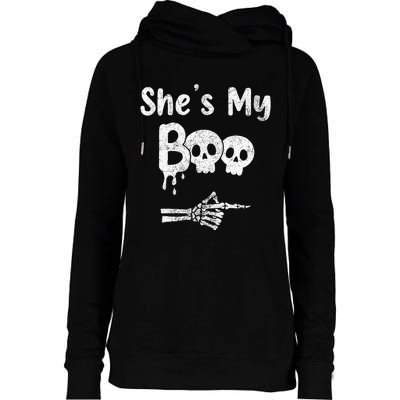 Matching Halloween Pajama Couples She’S My Boo Skull Face Womens Funnel Neck Pullover Hood